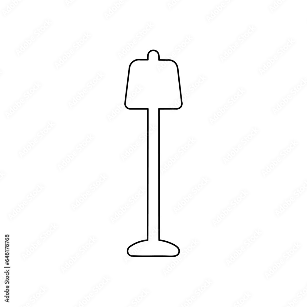 A large black outline floor lamp symbol on the center. Vector illustration on white background