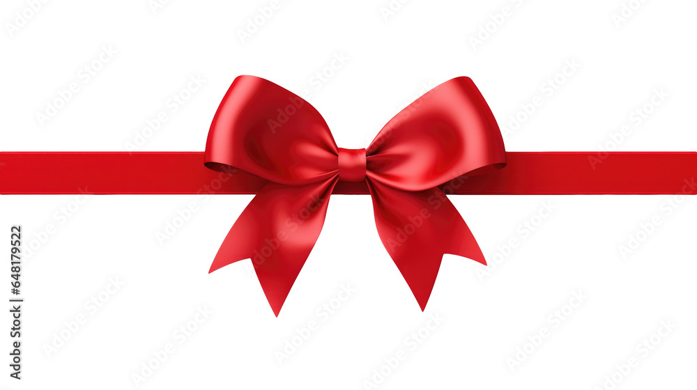 Red ribbon and bow, on a transparent background.
