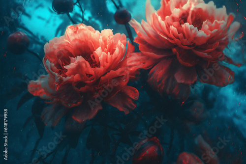 bright design nature peony blossom neon flower flora colours bloom. Generative AI. © VICHIZH