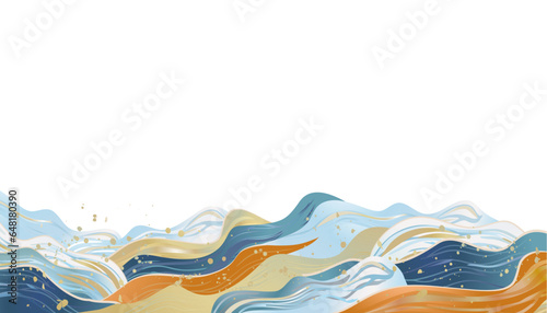 海　波のある和風背景イラスト
