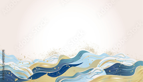 海　波のある和風背景イラスト

