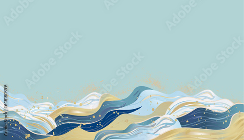海　波のある和風背景イラスト
