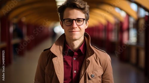 Attractive man posing in front of a tunnel-like passage