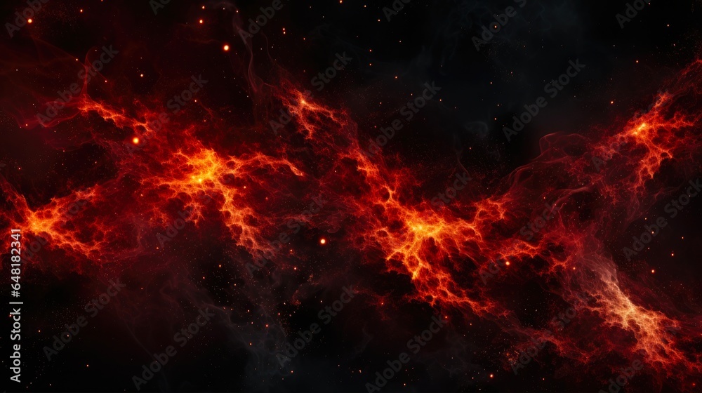 Embers in Space: Glowing 3D Fire Particles on Dark Background, Evoking a Distant Nebula or Galaxy