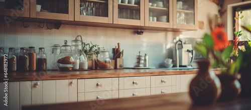 Retro filtered Modern Kitchen Room interior with blurry image