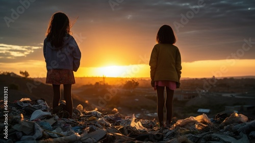 Two little ones lounging on the rubbish heap  appreciating the sunset.