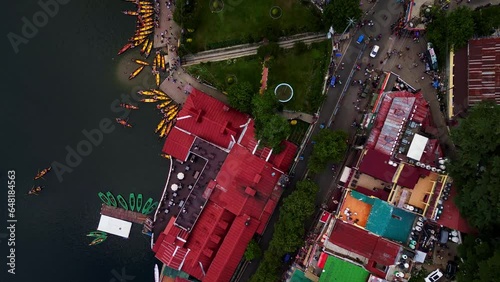 Aerial view of Lake Nainital and boat stand photo