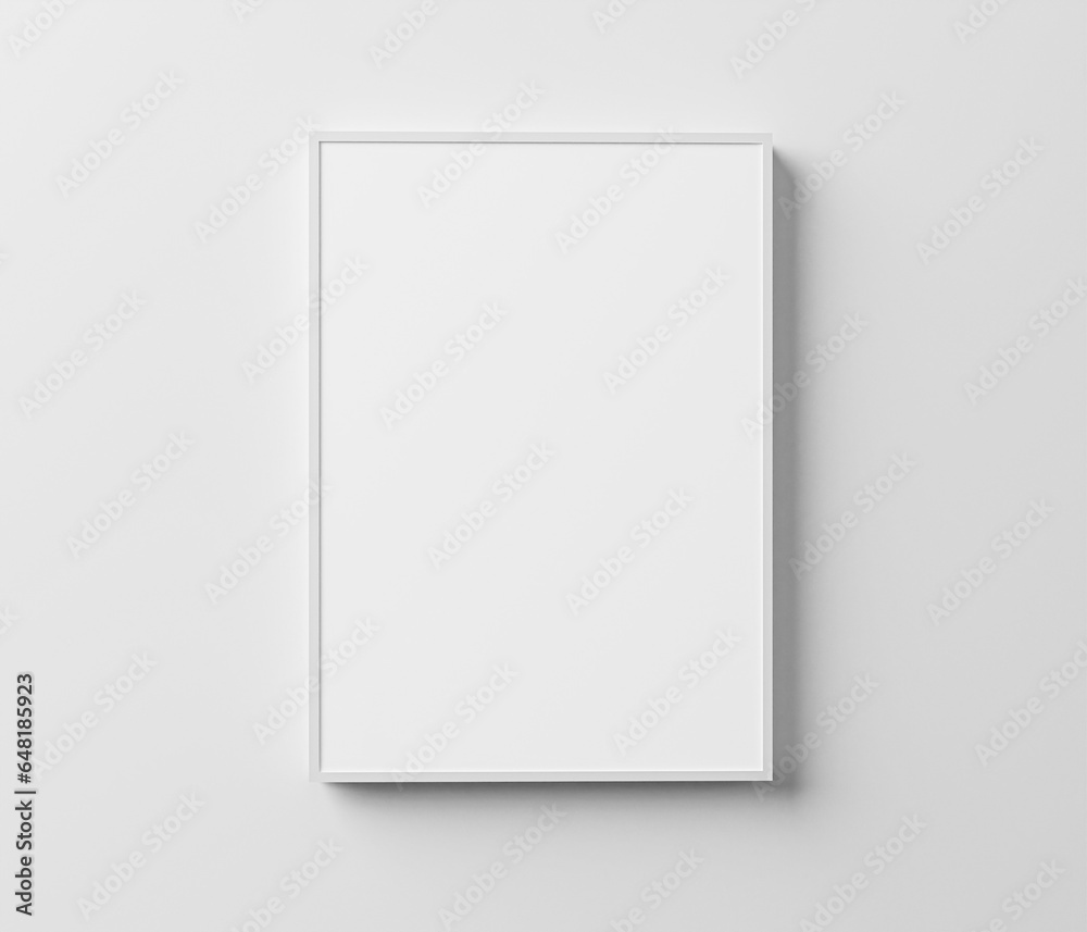 Frame Mockup. White frame hanging on the wall. 3D Render. Frame Mockup. White frame hanging on the wall. 3D Render.