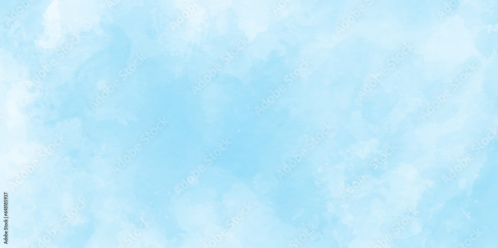 Beautiful and polished empty smooth sky blue watercolor background, blue marble painting on blue paper texture, ocean blue background with stained and watercolor splashes.	