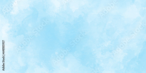 Beautiful and polished empty smooth sky blue watercolor background, blue marble painting on blue paper texture, ocean blue background with stained and watercolor splashes. 