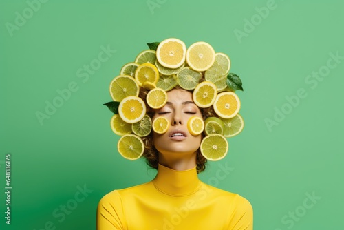 art collage of woman head and citrus