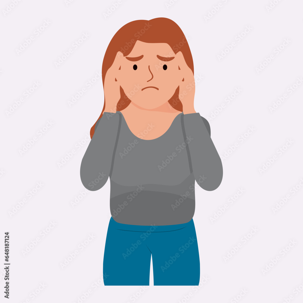 Girl holding his head because of headache or stress 