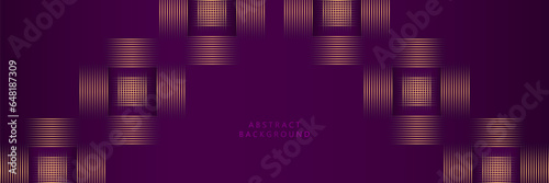 Abstract gold glowing lines shaped woven pattern on elegant purple background. Modern concept.