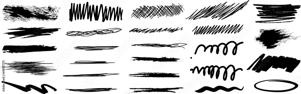 Vector illustration of marker lines, paint shapes, crayon lines, waves. Charcoal scribble stripes and bold paint shapes. Vector illustration of marker lines, paint shapes, crayon lines, waves. Charcoal scribble stripes and bold paint shapes.