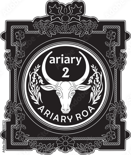Madagascar 2 ariary roa coin with vintage frame. Vector design silhouette