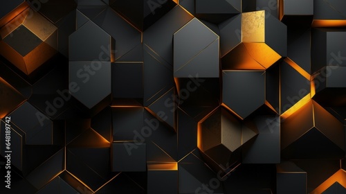 Abstract golden geometric pattern black background