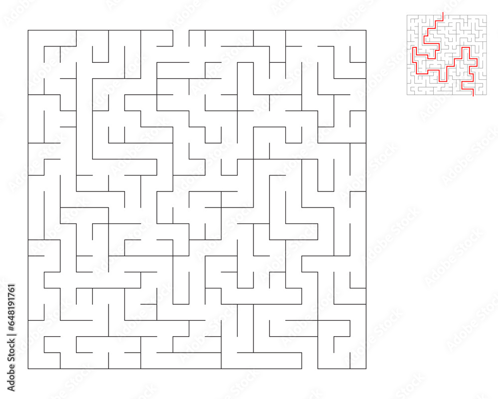 Square maze,  logic game with labyrinths.  maze game. A maze with answers