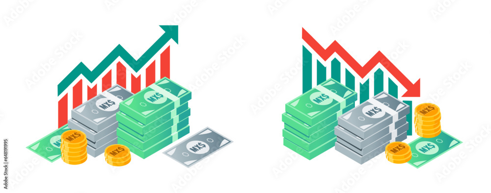 Mexican Peso Value Increase and Declining Illustrations Mexican Peso Value Increase and Declining Illustrations