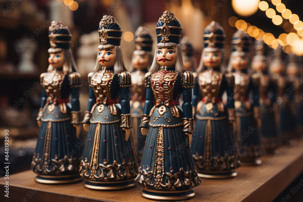 Nutcracker Fantasy. Display of elaborately dressed nutcracker figurines