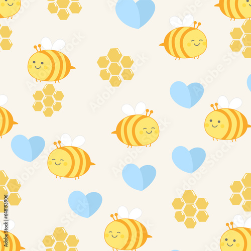 Vector seamless pattern of cute bee and honeycomb