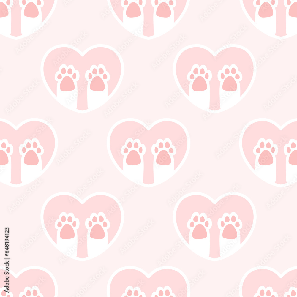 Vector cat paw seamless pattern cartoon kitten Vector cat paw seamless pattern cartoon kitten