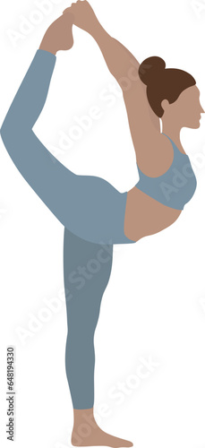 Woman doing yoga dancer pose isolated in white background. Natarajasana pose