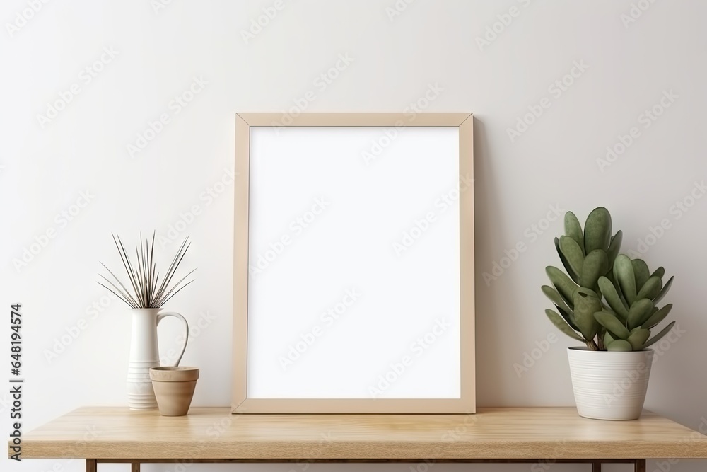 Empty white picture with wooden frame, picture mockup Empty white picture with wooden frame, picture mockup
