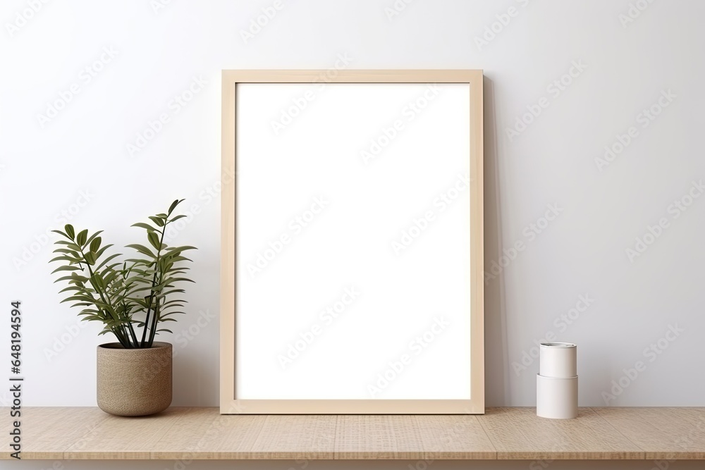 Empty white picture with wooden frame, picture mockup Empty white picture with wooden frame, picture mockup