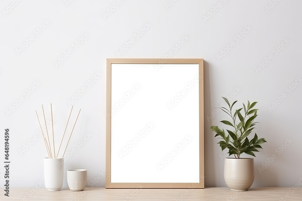 Empty white picture with wooden frame, picture mockup Empty white picture with wooden frame, picture mockup