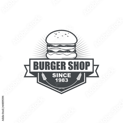 Burger shop logo service with isolated white background