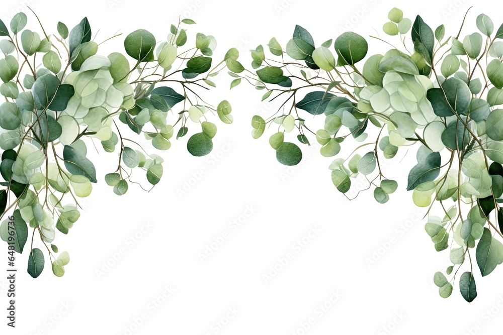 Watercolor Eucalyptus Leaves Frame , Botanical Wedding Stationer, ,artwork graphic design illustration. - obrazy, fototapety, plakaty 