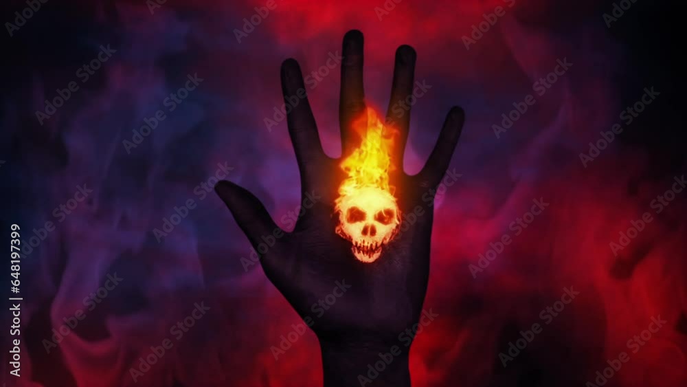 Skull Hand Evil Sign In Apocalyptic Sky Skull Hand Evil Sign In Apocalyptic Sky