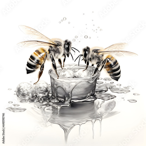 pencil painting of bees and honey