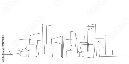 Continuous single line city landscape panorama. One line cityscape. Downtown landscape with skyscrapers. Architectural panorama. Hand drawn sketch with silhouettes  city  skyscraper  building. Vector