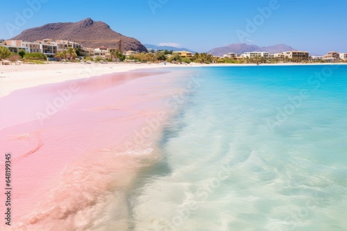 Stunning beach with pink sand and clear water in Elafonissi, Crete, Greece. Generative AI