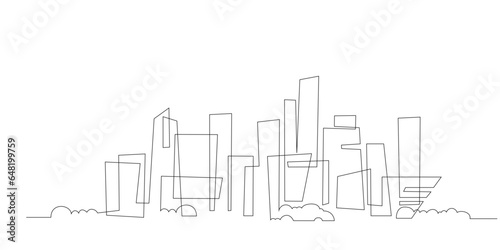 City landscape continuous one line. Single line cityscape. Downtown landscape with skyscrapers. Architectural panorama. Hand drawn sketch with urban silhouettes  city  skyscraper  building. Vector