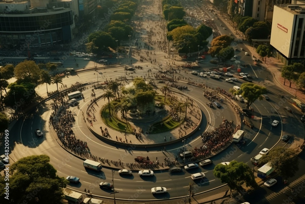 A fast-paced video showing the bustling Cibeles roundabout in Mexico City. Generative AI