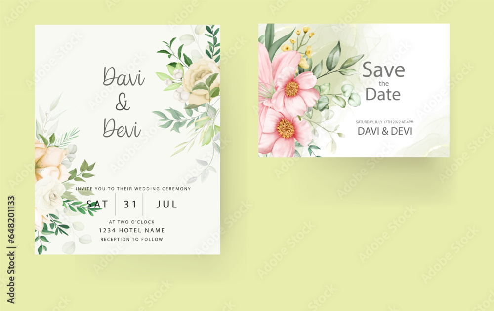 Watercolor floral ornament wedding card set