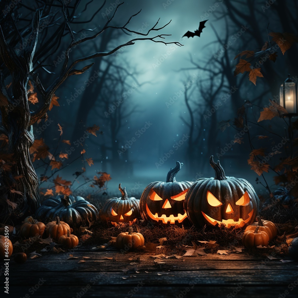 Halloween background with pumpkins. 3D rendering. Halloween concept. Halloween background with pumpkins. 3D rendering. Halloween concept.