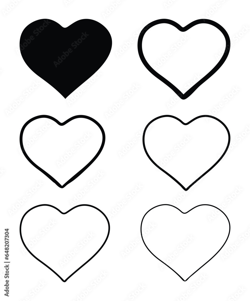 Black Heart Shape Silhouette Vector, Black and White Love Icon Black Heart Shape Silhouette Vector, Black and White Love Icon