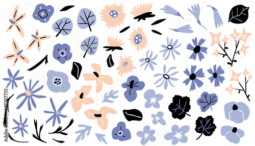 Simple flowers and leaves set