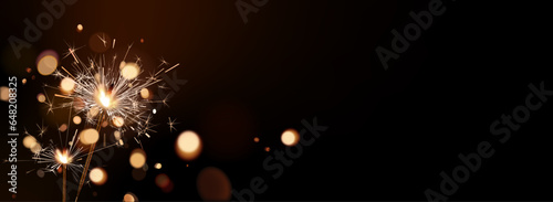 Sparkler candle banner, realistic bengal fire background
