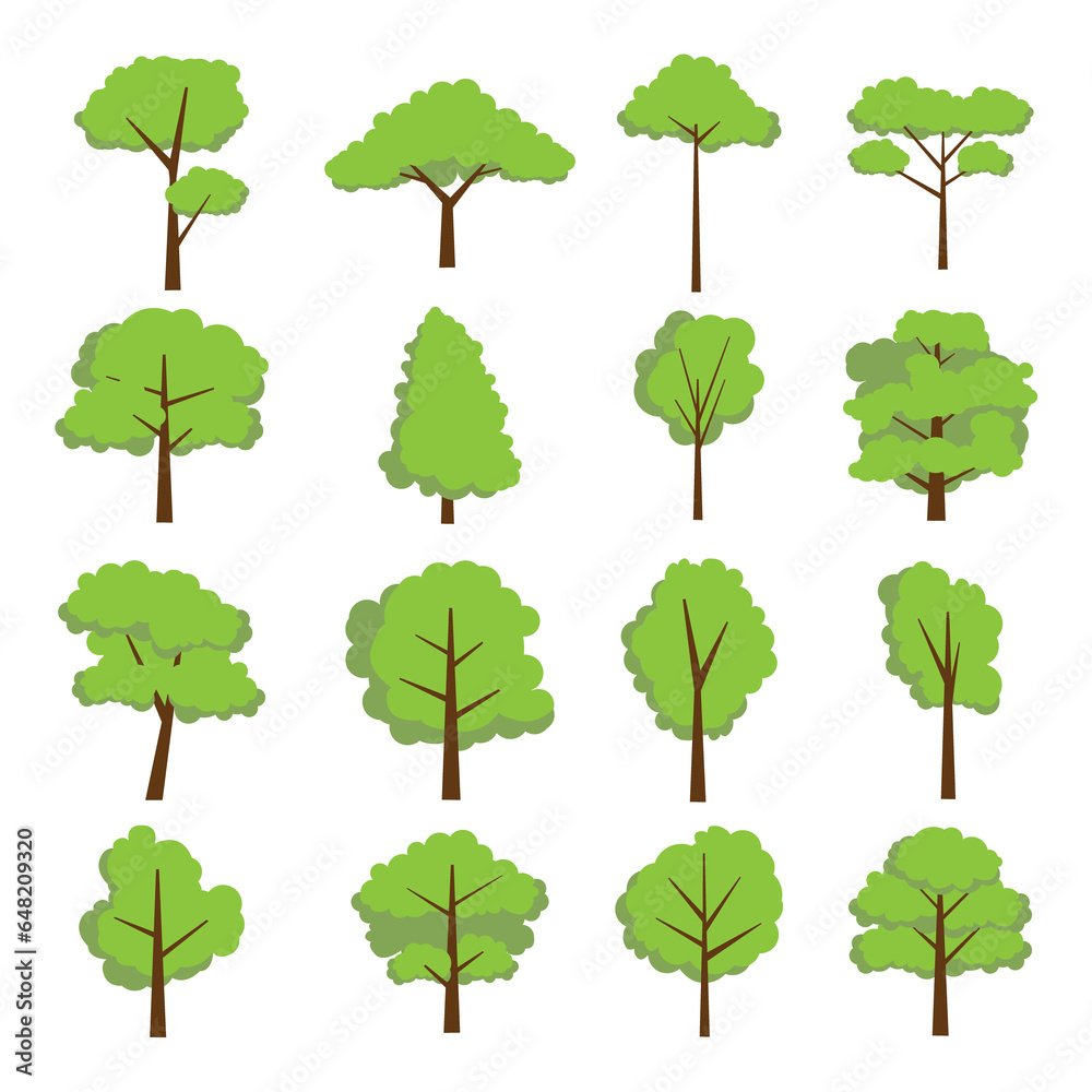 Flat trees set. forest tree nature plant isolated