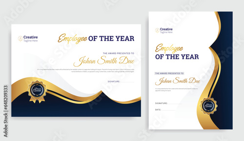 Certificate Design. Luxury Employee of The Year Certificate Design. Best Employee certificate, Employee of The Month Award Certificate With Gold Shape. 