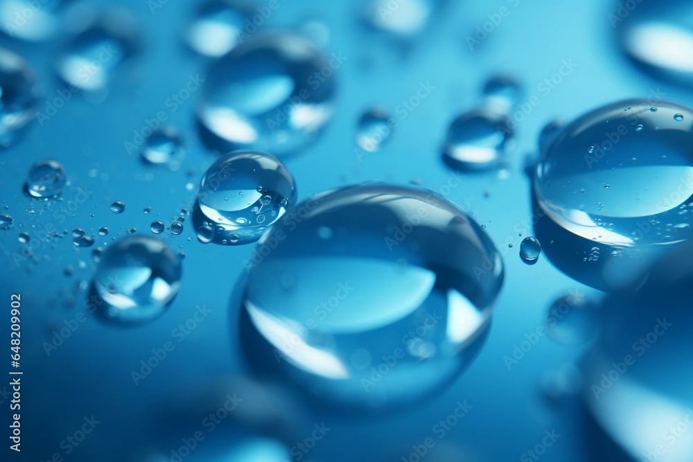 Pure blue liquid water drops. Generative AI