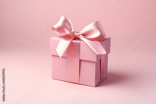 Pink gift box with pink ribbon and bow isolated on pastel background. Generative AI