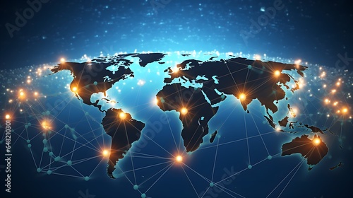 Concept of Global Connections, World map with satellite data connections with People, generative Ai