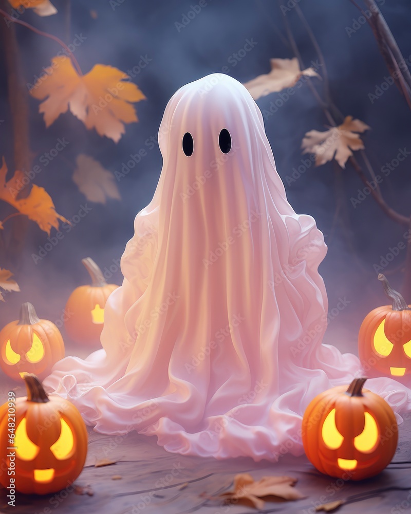 Halloween wallpaper with cute ghost and pumpkins Halloween wallpaper with cute ghost and pumpkins