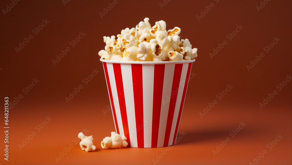Popcorn on a red background. Delicious snacks.