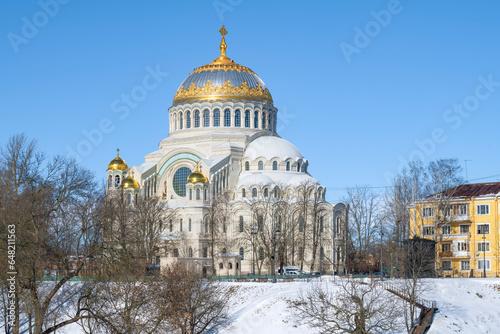 View of the Cathedral of St. Nicholas the Wonderworker on a sunny March day, Kronstadt